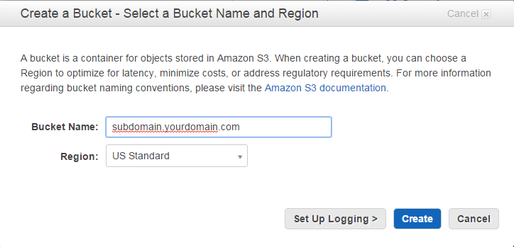 Create a S3 bucket Create an S3 bucket with the same name as you want for your subdomain